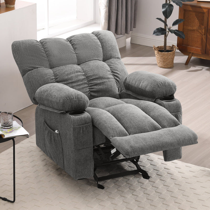 JONPONY Manual Recliner Chair with Heat Therapy and Massage Function, Heavy Duty Reclining Mechanism Massage Chair, Elderly Single Rocker Sofa with Cup Holders for Bedroom Home Theater,Grey