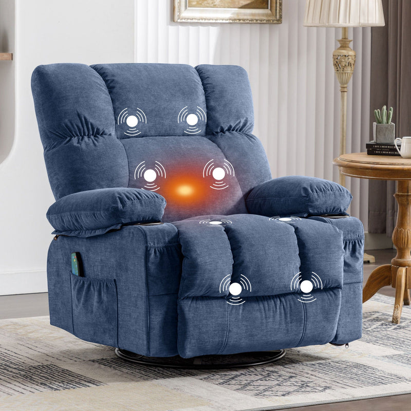 JONPONY Massage Rocker Recliner Chair with Vibration Massage and Heat Ergonomic Lounge Chair for Living Room with Rocking Function and Side Pocket, 2 Cup Holders, USB Charge Port,Grey