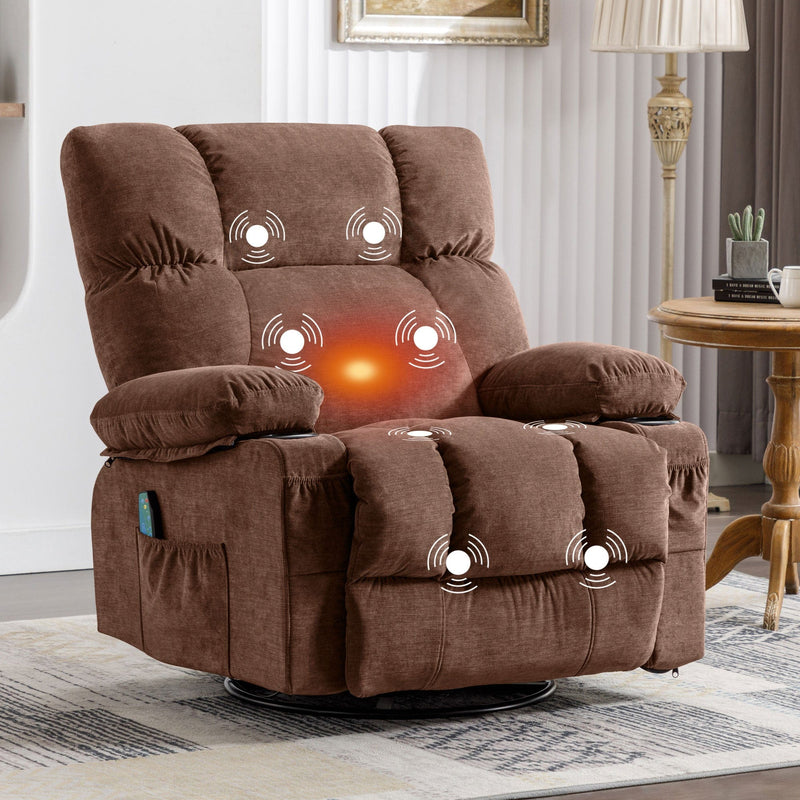 JONPONY Massage Rocker Recliner Chair with Vibration Massage and Heat Ergonomic Lounge Chair for Living Room with Rocking Function and Side Pocket, 2 Cup Holders, USB Charge Port,Grey