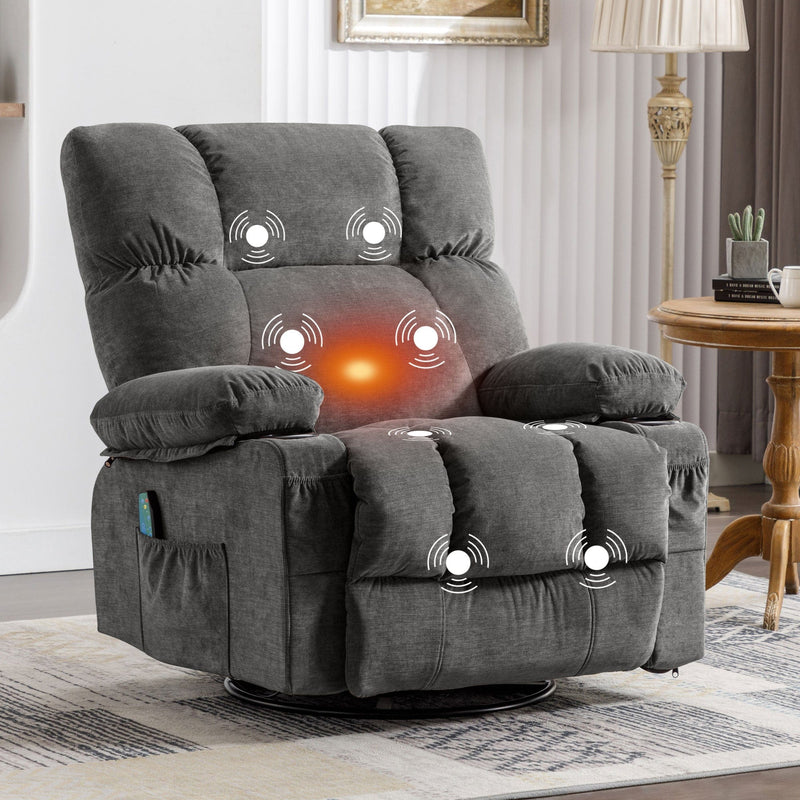 JONPONY Massage Rocker Recliner Chair with Vibration Massage and Heat Ergonomic Lounge Chair for Living Room with Rocking Function and Side Pocket, 2 Cup Holders, USB Charge Port,Grey