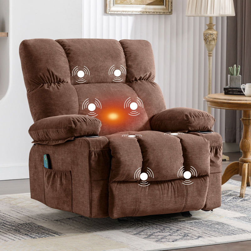 JONPONY Massage Rocker Recliner Chair with Vibration Massage and Heat Ergonomic Lounge Chair for Living Room with Rocking Function and Side Pocket, 2 Cup Holders, USB Charge Port,Grey