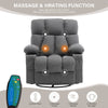 JONPONY Massage Rocker Recliner Chair with Vibration Massage and Heat Ergonomic Lounge Chair for Living Room with Rocking Function and Side Pocket, 2 Cup Holders, USB Charge Port,Grey