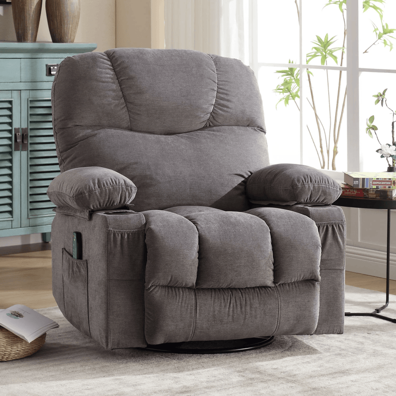 JONPONY Massage Rocker Recliner Chair with Vibration Massage and Heat Reclining Ergonomic Lounge Chair for Living Room with Rocking Function and Side Pocket, 2 Cup Holders, USB Charge Port