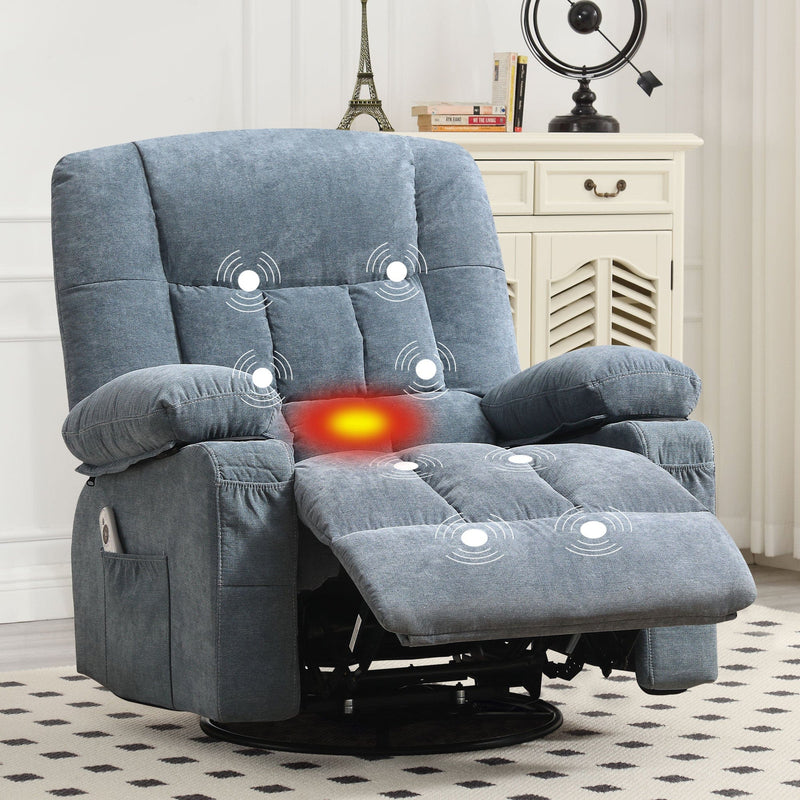JONPONY Massage Swivel Rocker Recliner Chair with Vibration Massage and Heat Ergonomic Lounge Chair for Living Room with Rocking Function and Side Pocket, 2 Cup Holders, USB Charge Port,Grey