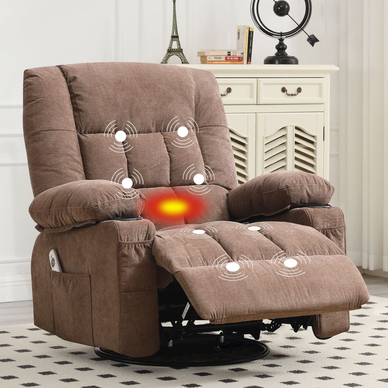 JONPONY Massage Swivel Rocker Recliner Chair with Vibration Massage and Heat Ergonomic Lounge Chair for Living Room with Rocking Function and Side Pocket, 2 Cup Holders, USB Charge Port,Grey