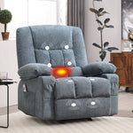 JONPONY Massage Swivel Rocker Recliner Chair with Vibration Massage and Heat Ergonomic Lounge Chair for Living Room with Rocking Function and Side Pocket, 2 Cup Holders, USB Charge Port,Grey