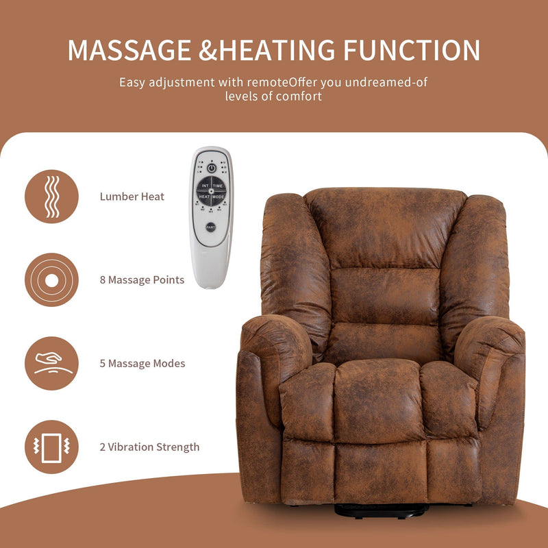 JONPONY Power Lift Recliner Chair for Elderly ,Massage Chair Full Body for Living Room with Infinite Position and Side Pocket,USB Charge Port,Light Brown