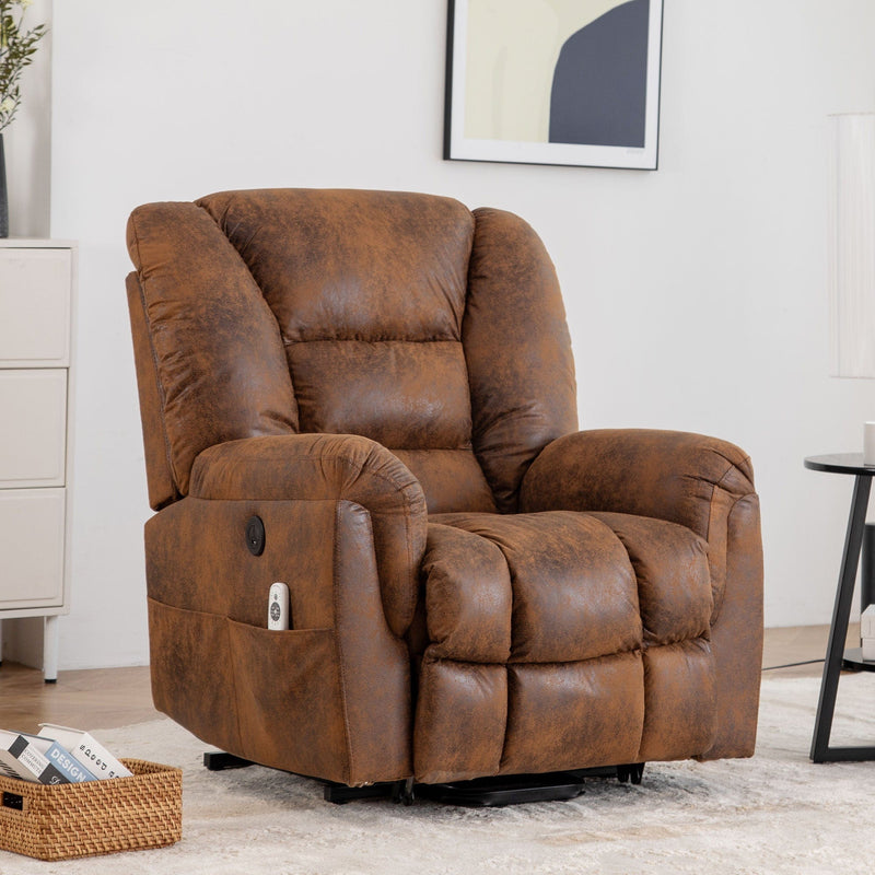 JONPONY Power Lift Recliner Chair for Elderly ,Massage Chair Full Body for Living Room with Infinite Position and Side Pocket,USB Charge Port,Light Brown