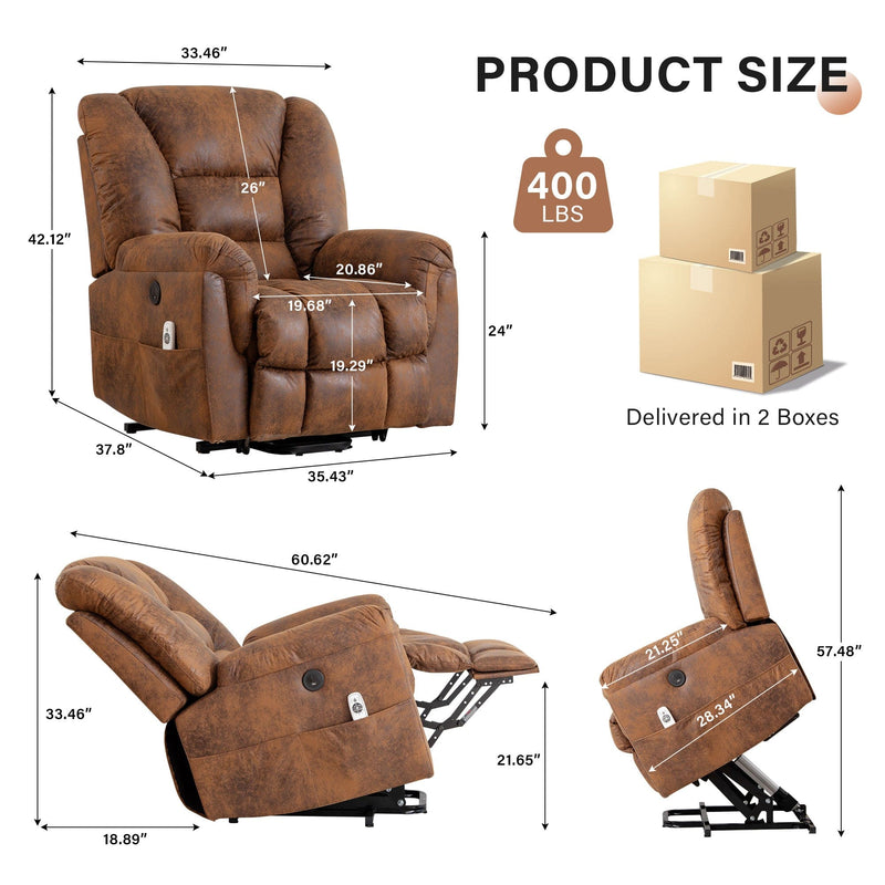 JONPONY Power Lift Recliner Chair for Elderly ,Massage Chair Full Body for Living Room with Infinite Position and Side Pocket,USB Charge Port,Light Brown