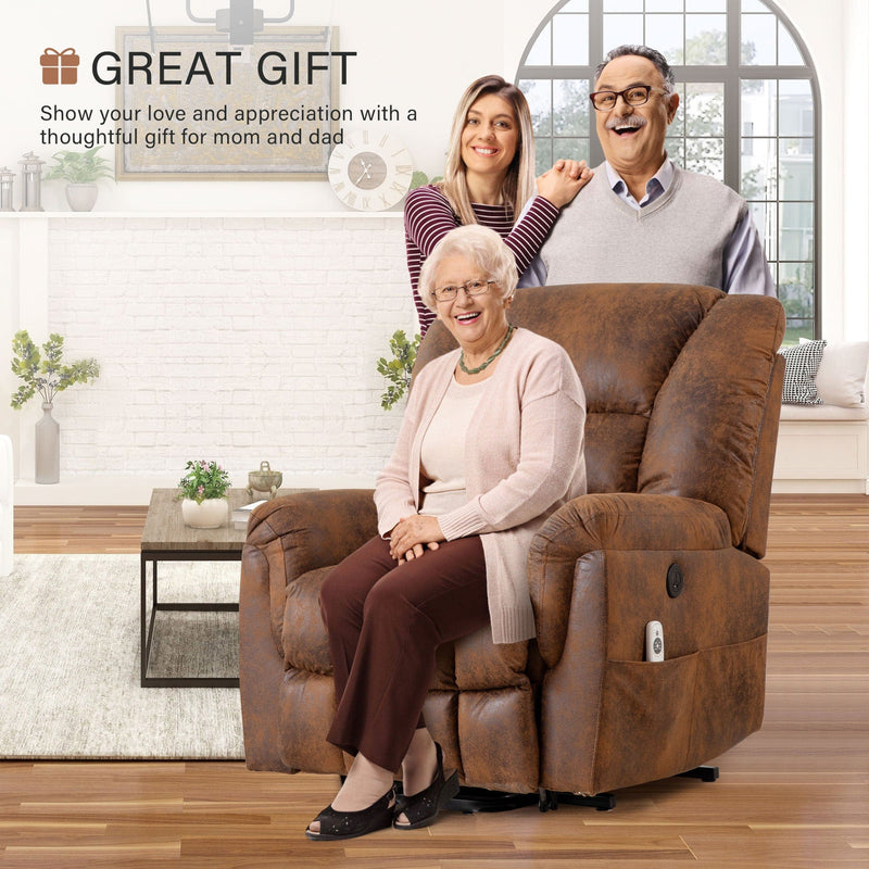 JONPONY Power Lift Recliner Chair for Elderly ,Massage Chair Full Body for Living Room with Infinite Position and Side Pocket,USB Charge Port,Light Brown