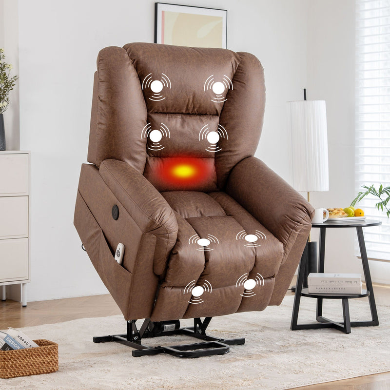 JONPONY Power Lift Recliner Chair for Elderly ,Massage Chair Full Body for Living Room with Infinite Position and Side Pocket,USB Charge Port,Light Brown