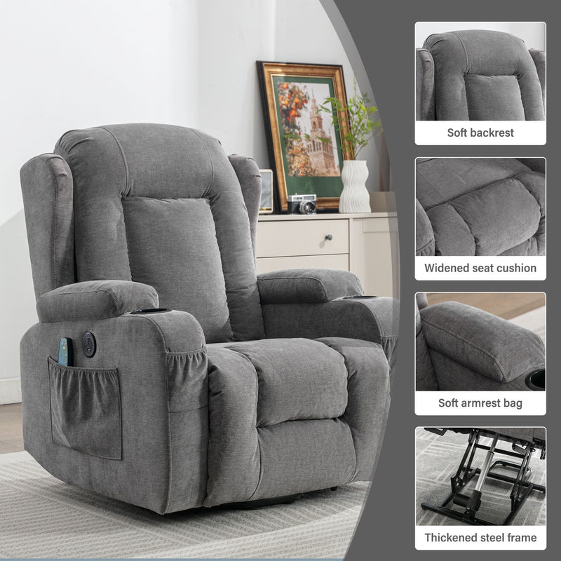 JONPONY Power Lift Recliner Chair for Elderly with Heat and Vibration Massage Recliner Chair with Dual Cup Holders for Living Room- Infinite Position, Side Pocket,Gray