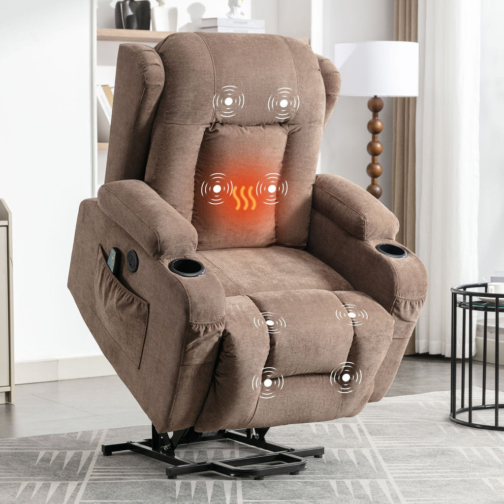 JONPONY Power Lift Recliner Chair for Elderly with Heat and Vibration Massage Recliner Chair with Dual Cup Holders for Living Room- Infinite Position, Side Pocket,Gray