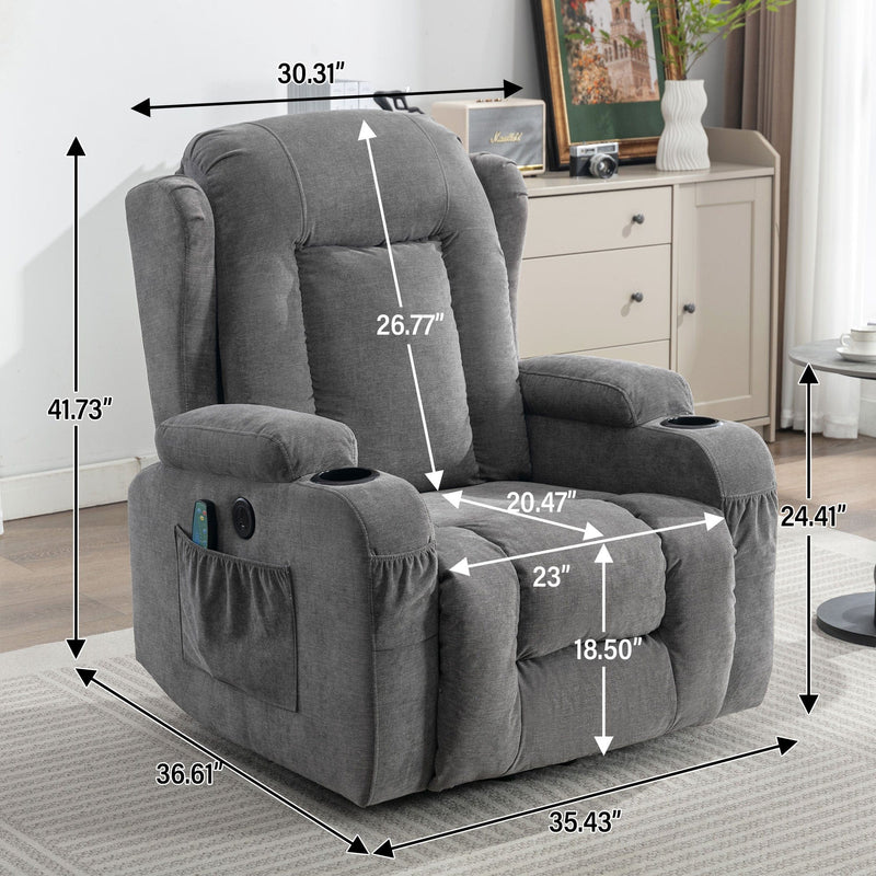 JONPONY Power Lift Recliner Chair for Elderly with Heat and Vibration Massage Recliner Chair with Dual Cup Holders for Living Room- Infinite Position, Side Pocket,Gray
