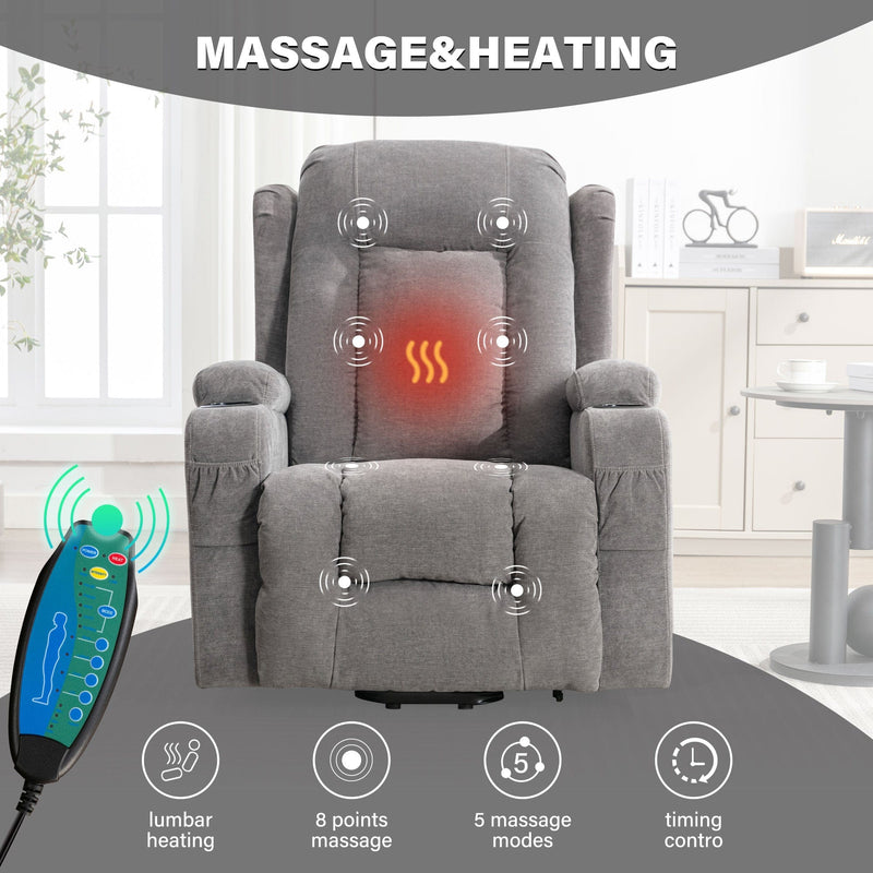 JONPONY Power Lift Recliner Chair for Elderly with Heat and Vibration Massage Recliner Chair with Dual Cup Holders for Living Room- Infinite Position, Side Pocket,Gray
