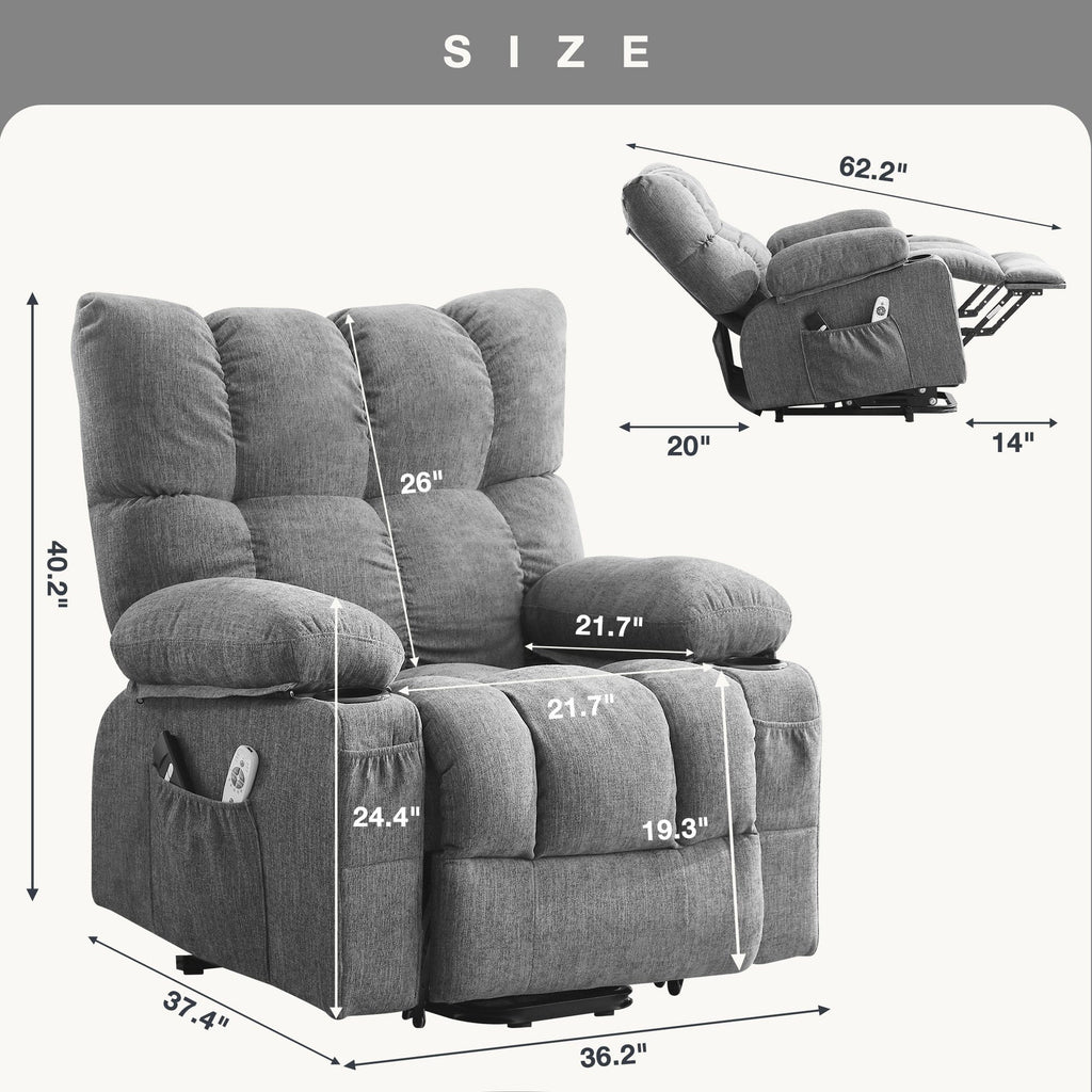 JONPONY Power Lift Recliner Chair for Elderly with Heat and Vibration Massage Recliner Chair with USB Charge Port for Living Room- Infinite Position, Side Pocket,Grey