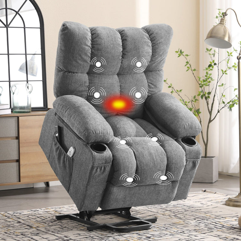 JONPONY Power Lift Recliner Chair for Elderly with Heat and Vibration Massage Recliner Chair with USB Charge Port for Living Room- Infinite Position, Side Pocket,Grey