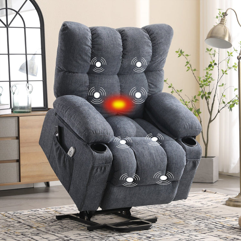 JONPONY Power Lift Recliner Chair for Elderly with Heat and Vibration Massage Recliner Chair with USB Charge Port for Living Room- Infinite Position, Side Pocket,Grey