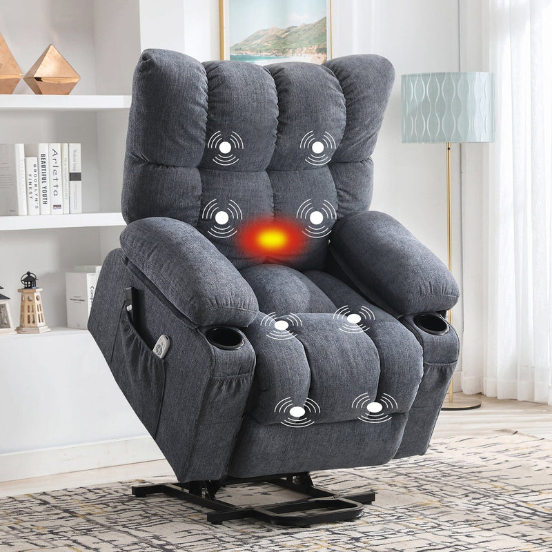 JONPONY Power Lift Recliner Chair for Elderly with Heat and Vibration Massage Recliner Chair with USB Charge Port for Living Room- Infinite Position, Side Pocket,Grey