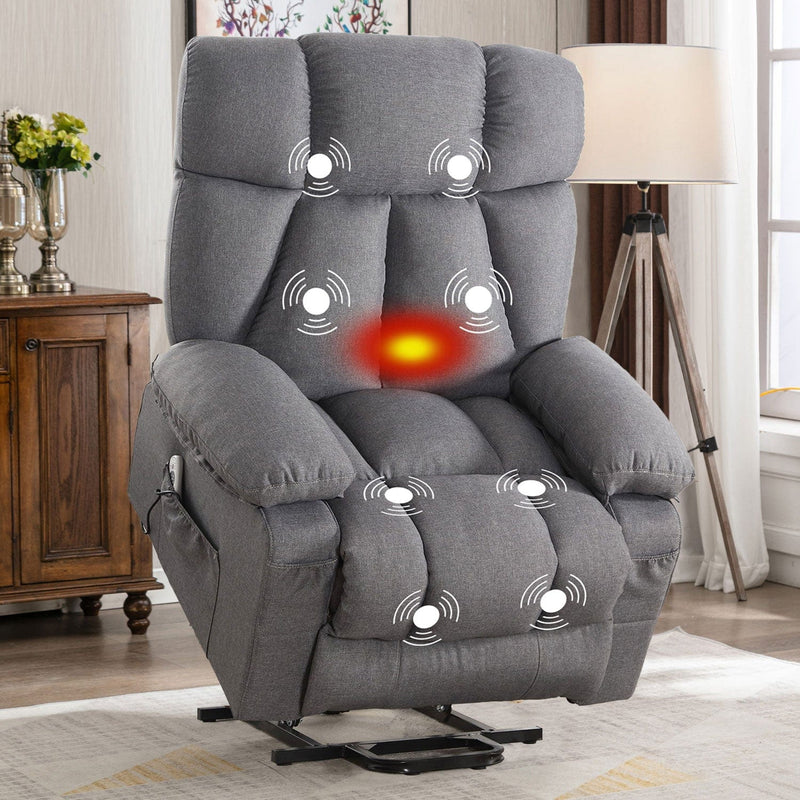 JONPONY Power Lift Recliner Chair Recliners for Elderly with Heat and Massage Recliner Chair for Living Room with Infinite Position and Side Pocket,USB Charge Port,Grey