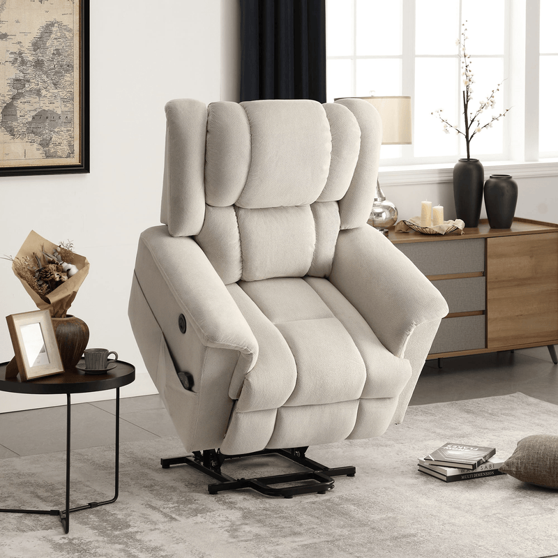 Power Lift Recliner Chair with Massage and Heat for Elderly, Overstuffed Wide Recliners, Heavy Duty Reclining Mechanism with USB Ports