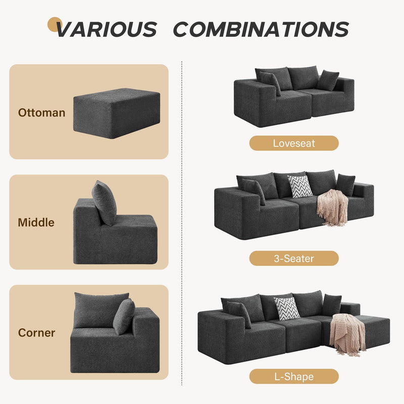 JONPONY 103" Modular Sectional Sofa, L Shaped Cloud Sectional Couch with Deep Seats, Modern Boneless Couch with Chaise, No Assembly Foam Couches, Upholstered Couches for Living Room & Bedroom