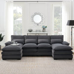 JONPONY 109.8" U Shaped Couch, 4 Seat Sectional with 4 Throw Pillows, Convertible Upholstery Symmetrical Sofá,High Dense Memory Foam with Double Chaise Lounge &Memory Foam for Living Room, Grey