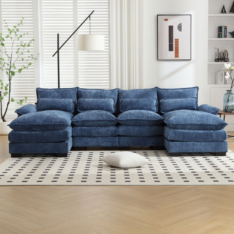 JONPONY 109.8" U Shaped Couch, 4 Seat Sectional with 4 Throw Pillows, Convertible Upholstery Symmetrical Sofá,High Dense Memory Foam with Double Chaise Lounge &Memory Foam for Living Room, Grey