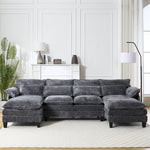JONPONY 109.8" U Shaped Couch, 4 Seat Sectional with 4 Throw Pillows, Convertible Upholstery Symmetrical Sofá,High Dense Memory Foam with Double Chaise Lounge &Memory Foam for Living Room, Grey