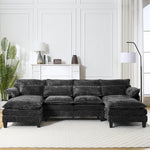 JONPONY 109.8" U Shaped Couch, 4 Seat Sectional with 4 Throw Pillows, Convertible Upholstery Symmetrical Sofá,High Dense Memory Foam with Double Chaise Lounge &Memory Foam for Living Room, Grey