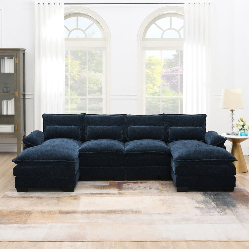 JONPONY 109.8" U Shaped Couch, 4 Seat Sectional with 4 Throw Pillows, Convertible Upholstery Symmetrical Sofá,High Dense Memory Foam with Double Chaise Lounge &Memory Foam for Living Room, Grey