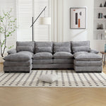 JONPONY 109.8" U Shaped Couch, 4 Seat Sectional with 4 Throw Pillows, Convertible Upholstery Symmetrical Sofá,High Dense Memory Foam with Double Chaise Lounge &Memory Foam for Living Room, Grey