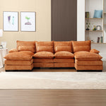 JONPONY 109.8" U Shaped Couch, 4 Seat Sectional with 4 Throw Pillows, Convertible Upholstery Symmetrical Sofá,High Dense Memory Foam with Double Chaise Lounge &Memory Foam for Living Room, Grey