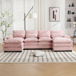 JONPONY 109.8" U Shaped Couch, 4 Seat Sectional with 4 Throw Pillows, Convertible Upholstery Symmetrical Sofá,High Dense Memory Foam with Double Chaise Lounge &Memory Foam for Living Room, Grey