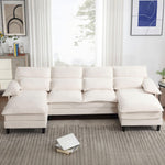 JONPONY 109.8" U Shaped Couch, 4 Seat Sectional with 4 Throw Pillows, Convertible Upholstery Symmetrical Sofá,High Dense Memory Foam with Double Chaise Lounge &Memory Foam for Living Room, Grey