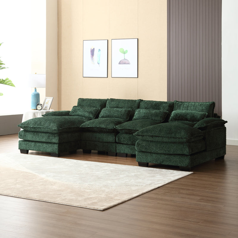 JONPONY 110.63" Oversized U Shaped Couch, 4 Seat Sectional Sofa, Boucle Fabric Convertible Upholstery Symmetrical Sofá Sleeper Sofa Couch with Double Chaise Lounge & Memory Foam for Living Room, Green