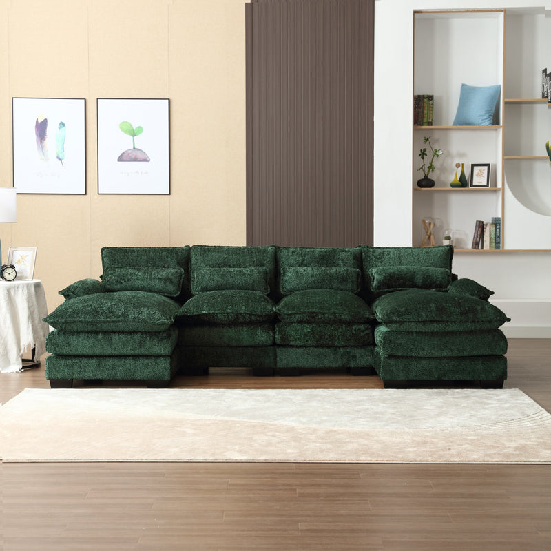 JONPONY 110.63" Oversized U Shaped Couch, 4 Seat Sectional Sofa, Boucle Fabric Convertible Upholstery Symmetrical Sofá Sleeper Sofa Couch with Double Chaise Lounge & Memory Foam for Living Room, Green