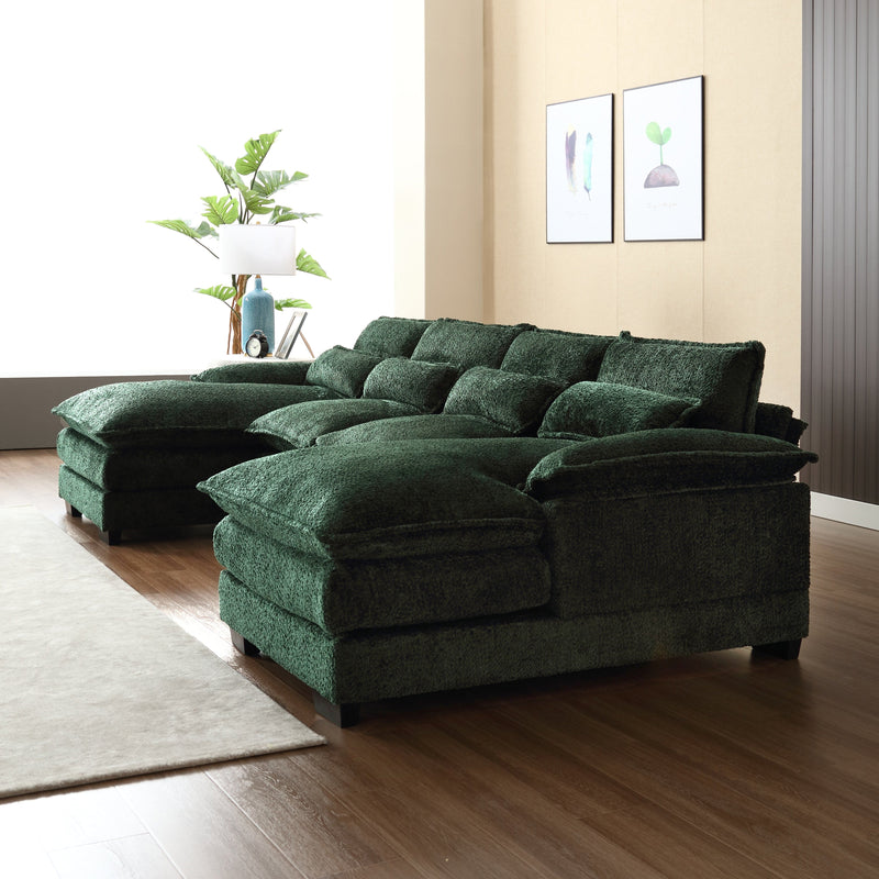 JONPONY 110.63" Oversized U Shaped Couch, 4 Seat Sectional Sofa, Boucle Fabric Convertible Upholstery Symmetrical Sofá Sleeper Sofa Couch with Double Chaise Lounge & Memory Foam for Living Room, Green