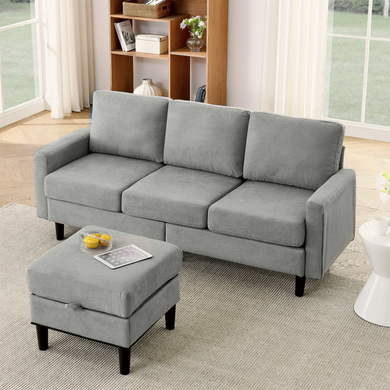 JONPONY 35.5" L Shaped Couch With Storage Reversible Ottoman Bench 3 Seater for Living Room, Apartment, Compact Spaces