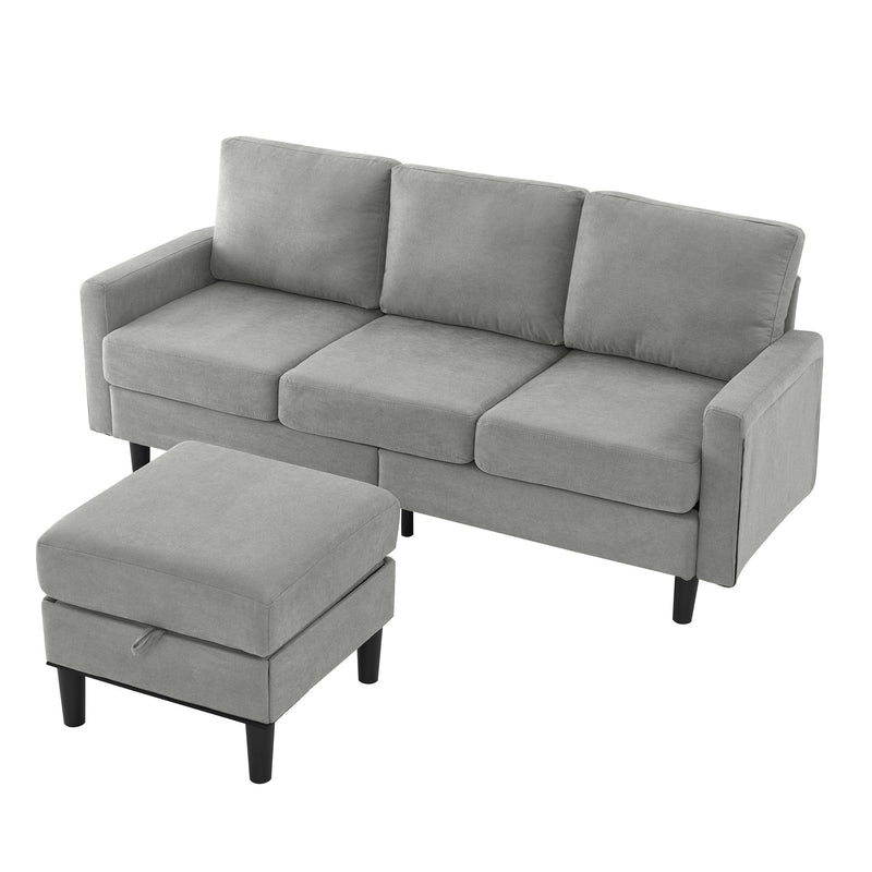 JONPONY 35.5" L Shaped Couch With Storage Reversible Ottoman Bench 3 Seater for Living Room, Apartment, Compact Spaces