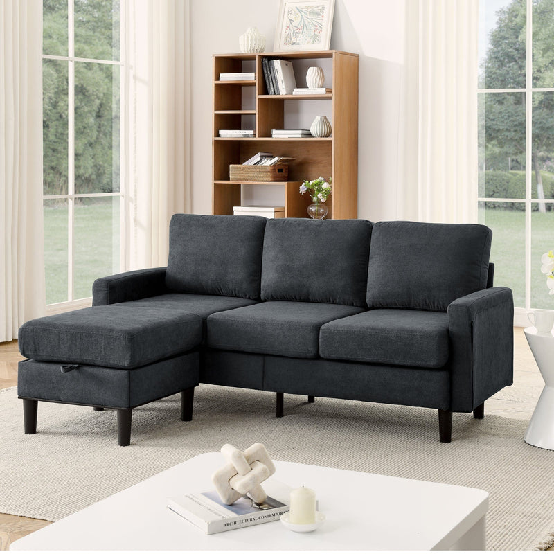 JONPONY 35.5" L Shaped Couch With Storage Reversible Ottoman Bench 3 Seater for Living Room, Apartment, Compact Spaces