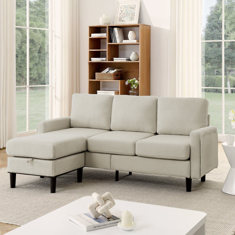 JONPONY 35.5" L Shaped Couch With Storage Reversible Ottoman Bench 3 Seater for Living Room, Apartment, Compact Spaces