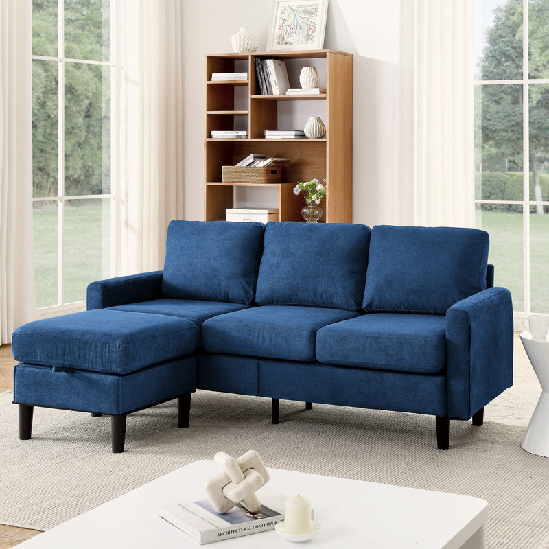 JONPONY 35.5" L Shaped Couch With Storage Reversible Ottoman Bench 3 Seater for Living Room, Apartment, Compact Spaces