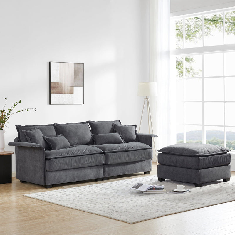 JONPONY 95" Luxury Sectional Sofa with Bentwood Armrests,4 seat Upholstered Indoor Furniture with Double Cushions,L Shape Couch with Ottoman for Living Room,Grey