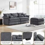 JONPONY 95" Luxury Sectional Sofa with Bentwood Armrests,4 seat Upholstered Indoor Furniture with Double Cushions,L Shape Couch with Ottoman for Living Room,Grey