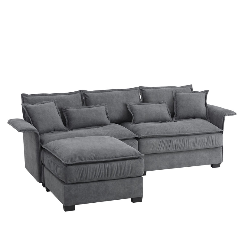 JONPONY 95" Luxury Sectional Sofa with Bentwood Armrests,4 seat Upholstered Indoor Furniture with Double Cushions,L Shape Couch with Ottoman for Living Room,Grey