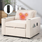 JONPONY Convertible Sleeper Chair Bed with Massage and Heat Pillow, 3 in 1 Sleeper Multi-Functional Chair Sofa Bed for Drawing Room,Bedroom for Adult