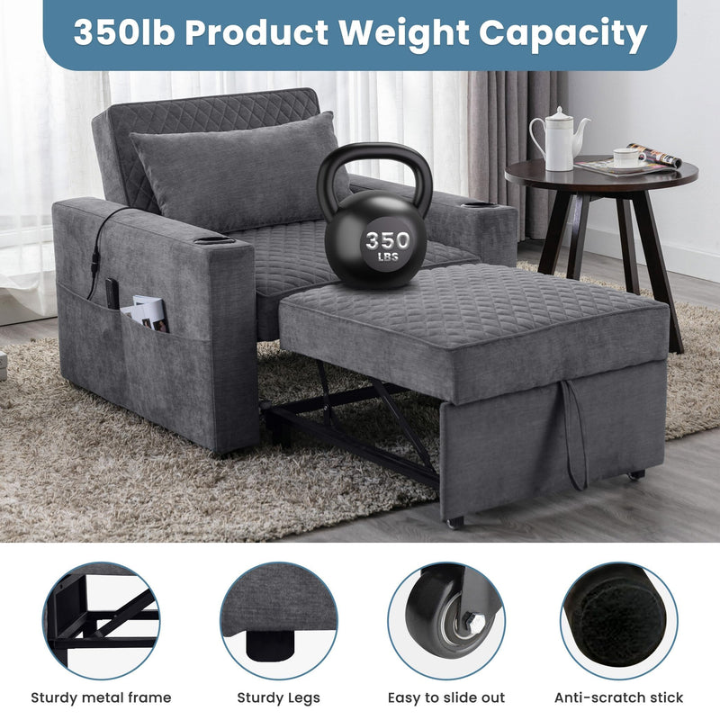 JONPONY Convertible Sleeper Chair Bed with Massage and Heat Pillow, 3 in 1 Sleeper Multi-Functional Chair Sofa Bed for Drawing Room,Bedroom for Adult