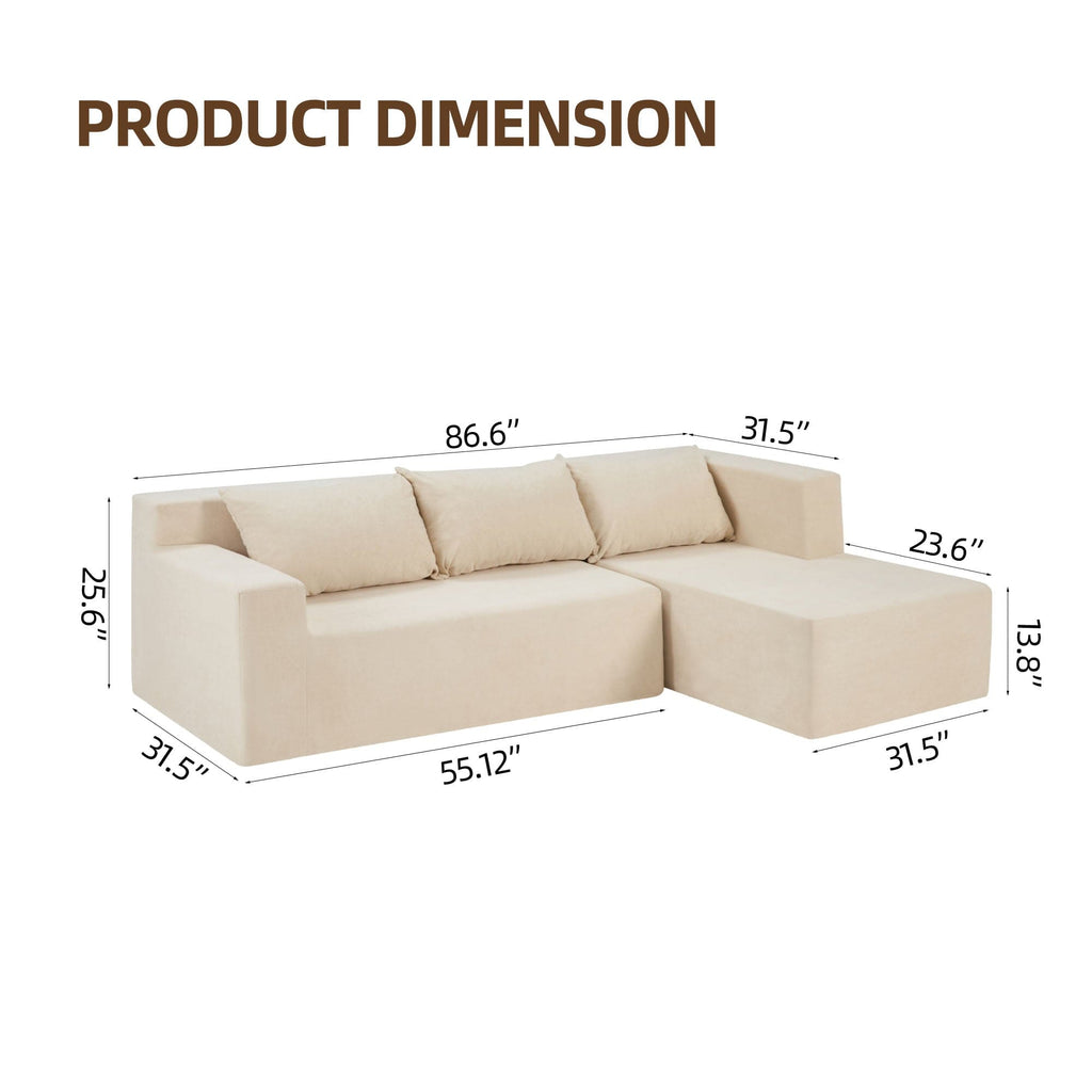 JONPONY L Shape Sofa, 2 Pcs Anti-Slip Sofa for 3 + 3 Seaters Chaise Cushion Couch with Pillowcases, Living Room foam sofa free installation