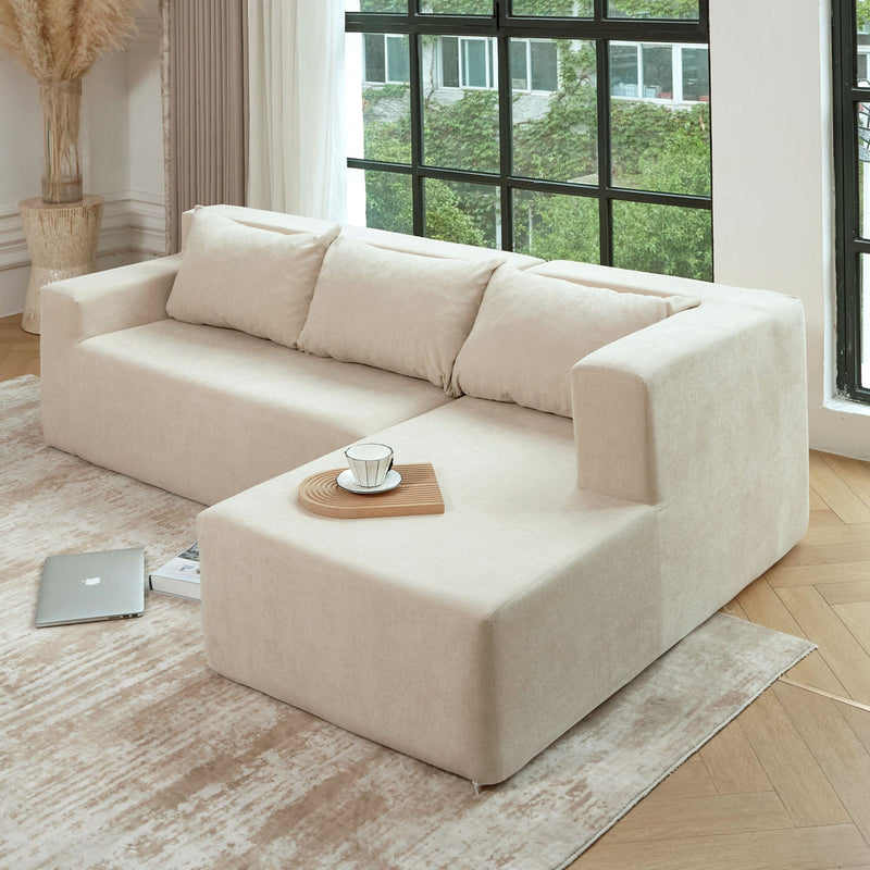 JONPONY L Shape Sofa, 2 Pcs Anti-Slip Sofa for 3 + 3 Seaters Chaise Cushion Couch with Pillowcases, Living Room foam sofa free installation